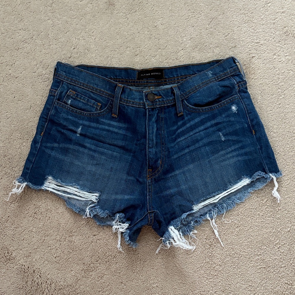 Flying Monkey Dark Blue Distressed Denim Jean Shorts